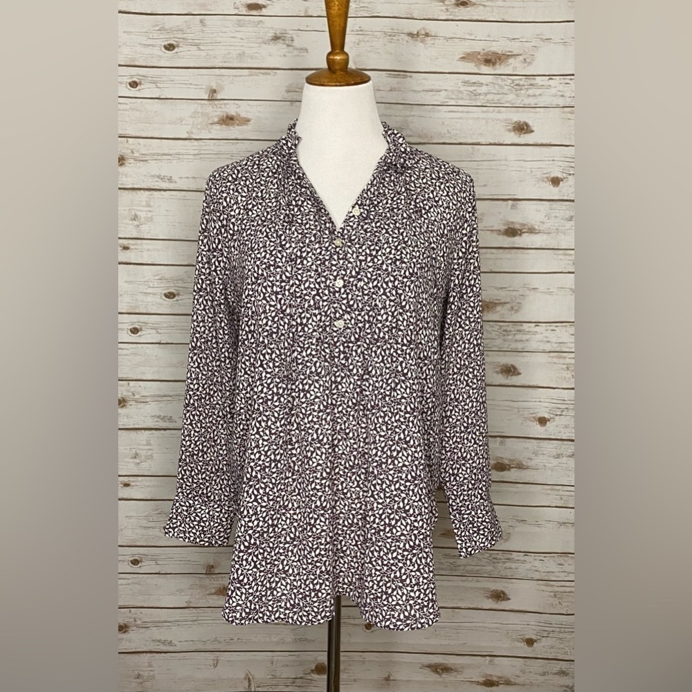 Ann Taylor LOFT brown/white floral/botanical peasant blouse